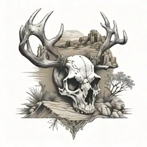 Deer Skull And Desert Landscape