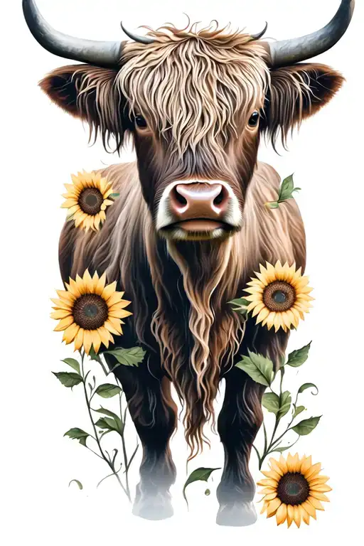 Country Western Style Tattoos Feminine Highland Cow Sunflowers