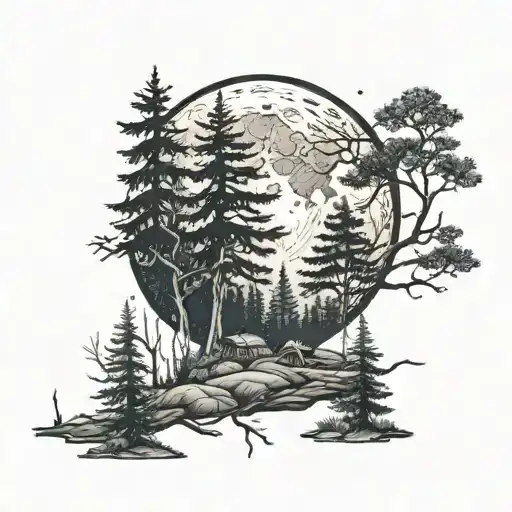 Moon And Forest Landscape
