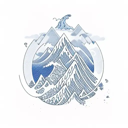 Waves Interwinding With Mountains With A Dog And A Blue Fighter Fish