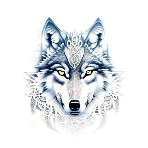 A Realistic Wolf Surrounded By Intricate Lace Patterns