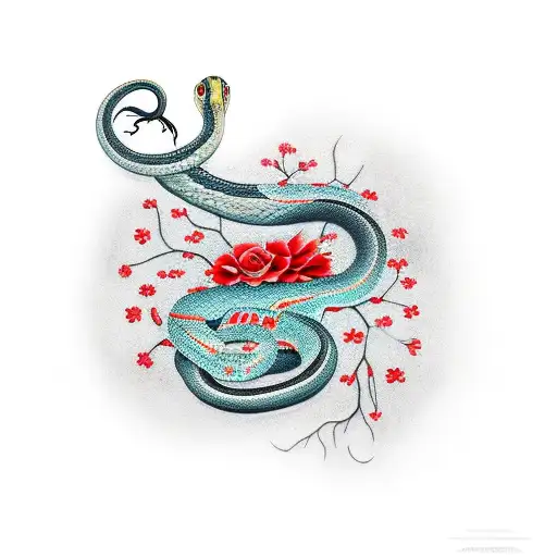 Snake With Red Flowers