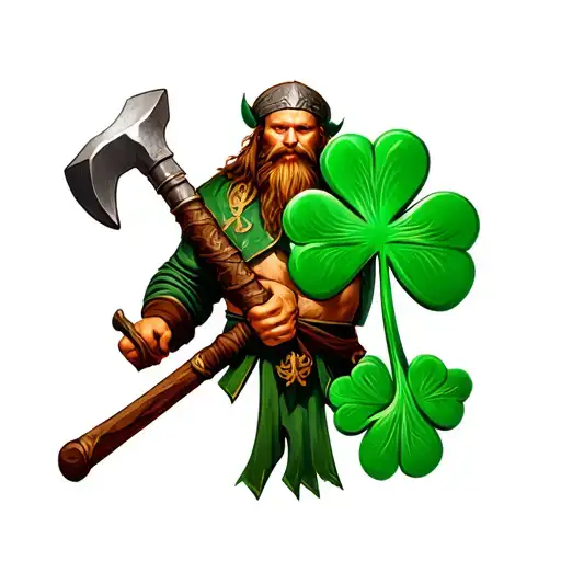 Viking With A Hammer And Irish Cloverleaf With One