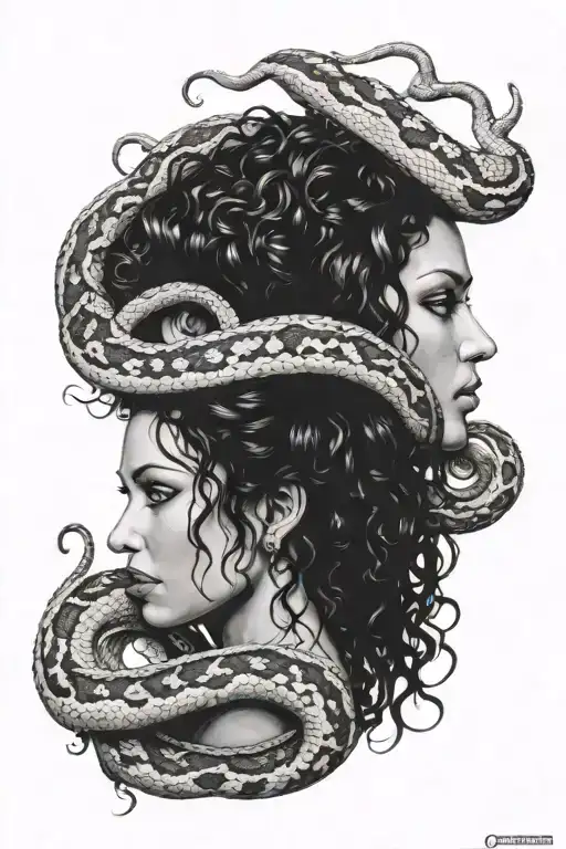 Medusa With Carpet Pythons For Hair Tattoo Design