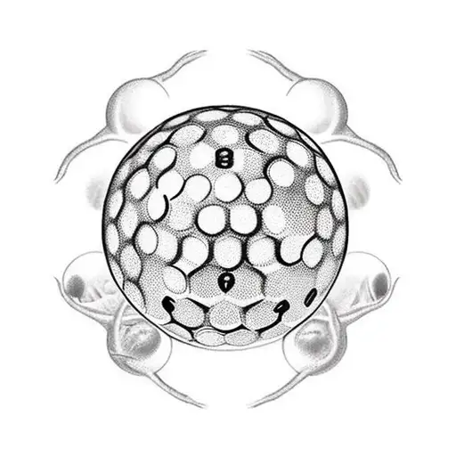 A Golf Ball With A Family Tree Design And The Roots Forming Golf Clubs