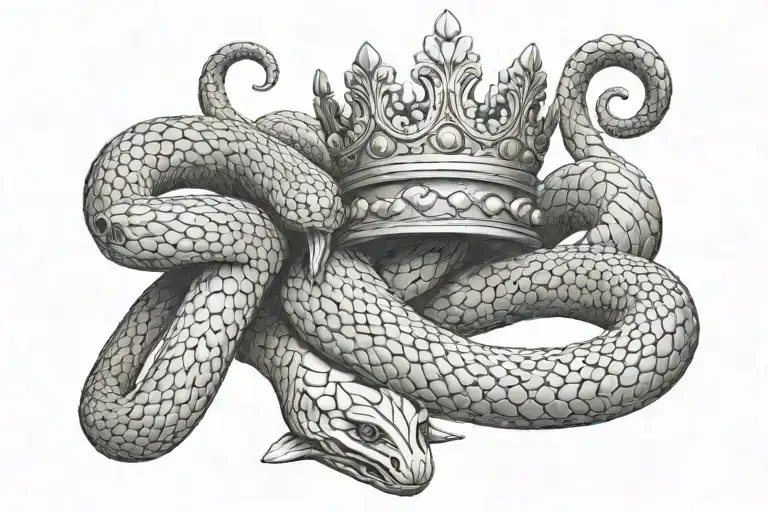 Two Snake Tails Wrapped Around A Crown