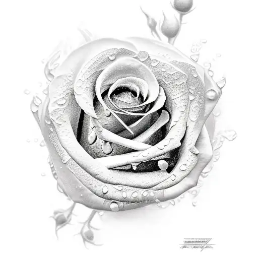 Wet Rose On Fire With Thorns And Stem