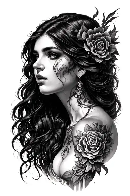 Lilith Looking Right Black And Grey Tattoo Design
