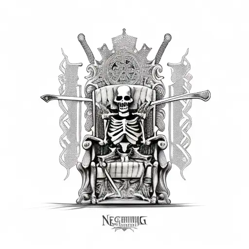 Skeleton King Sitting On Throne Holding A Sword In The Foreground