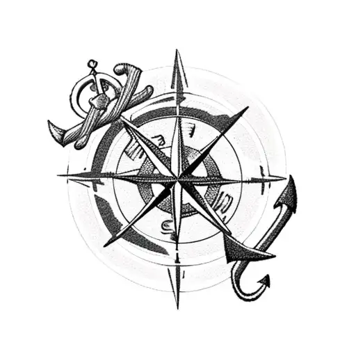 A Black Haired Mermaid With A Compass And Anchor On Rough Waves