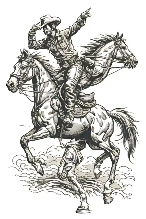 Rearing Horse On Hind Legs With Rider Smiling Wearing A Cowboy Hat