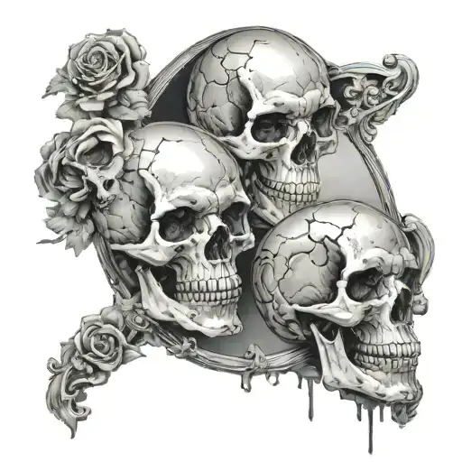 Skull Reflection With Mirror And Women Posing