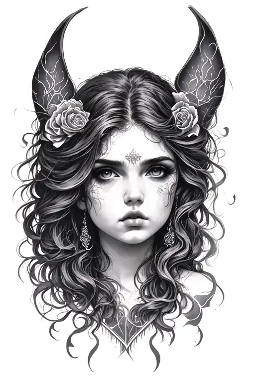 Lilith Looking To The Side Black And Grey Tattoo Design