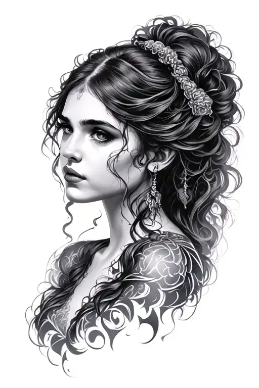 Lilith Looking Left Black And Grey Tattoo Design