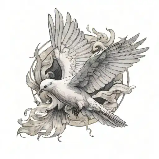 Dove Flying With Smoke Coming Out Of Its Wing