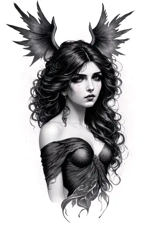 Lilith Looking Right Black And Grey Tattoo Design