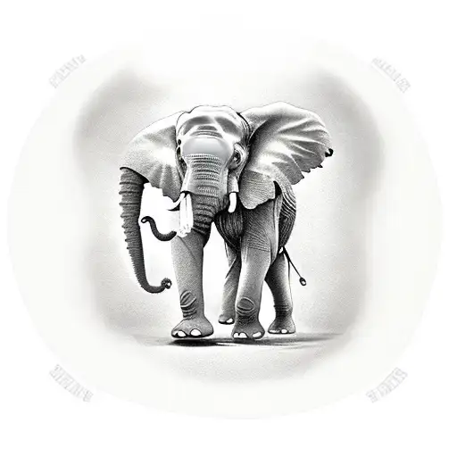 Mother Elephant Baby Elephant Trunks Up