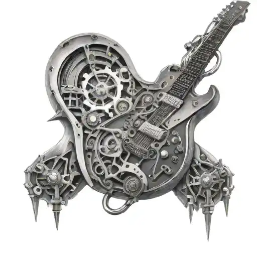 A Biomechanical Guitar Merging With A Futuristic Spaceship