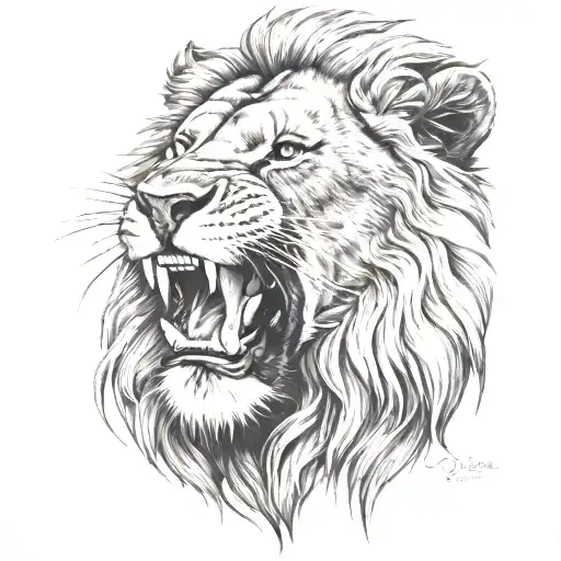 Roaring Lion Tattoo With Trait