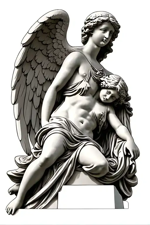 Religious Tombstone With An Angel Leaning Over It
