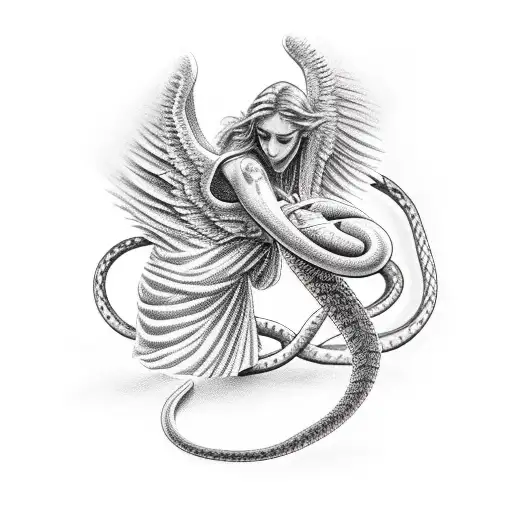 Arch Angel Gabriel Stabbing Snake On Forearm