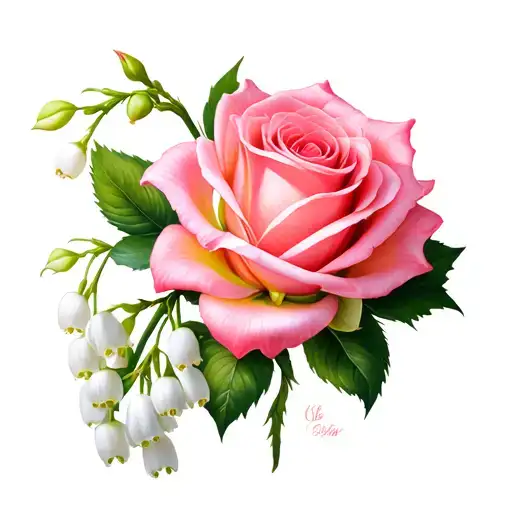 Pink Rose And Lilly Of The Valley Flower