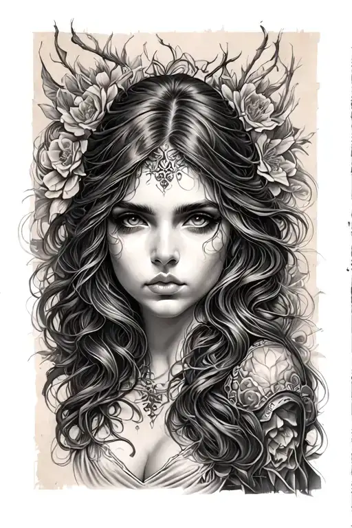 Lilith Looking Right Black And Grey Tattoo Design
