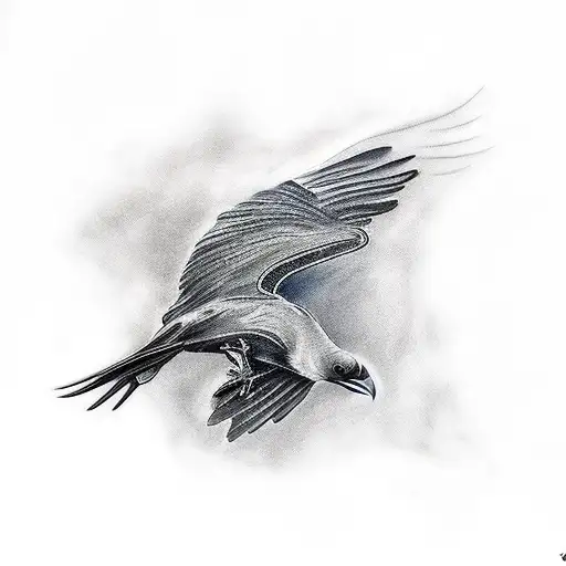 A Bird Similar To A Raven With Spreaded Wings