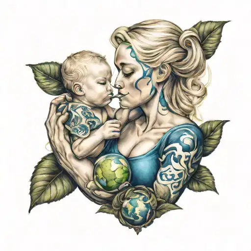 Beautiful Blond Mother Earth Holding A Baby Earth While Smoking A Joint