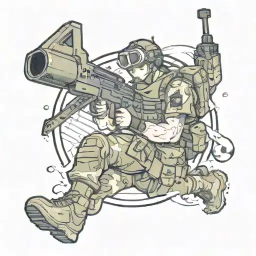 A Anime Tattoo Of A Modern Warfare Character In A Battle Royale Setting On A Soccer Field