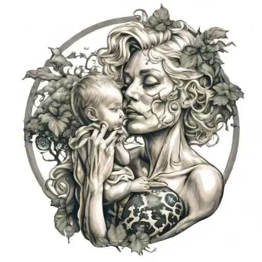 Celstral Mother Earth Depicted As A Blond Woman Smoking A Joint While Cradling A Baby Earth