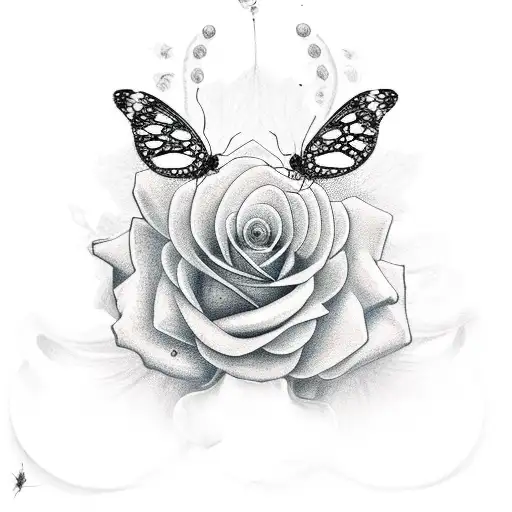 Rose With Spiders And Butterfly