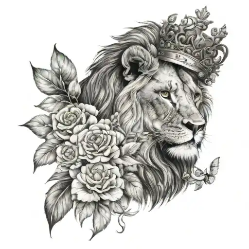 Lion With A Crown An Flowers Growing