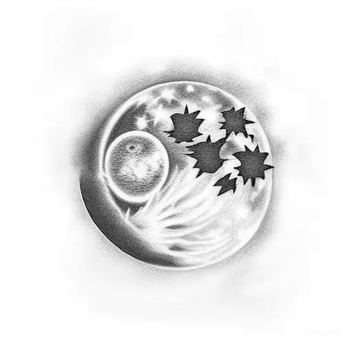 Ladder Going Up To A Full Moon With Clouds Around The Ladder And Stars In The Sky