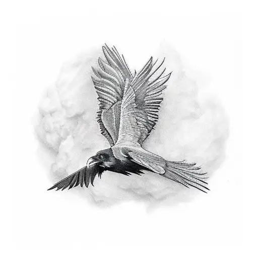 Raven With Spread Big Wings