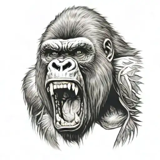 Gorilla Roaring Fiercely