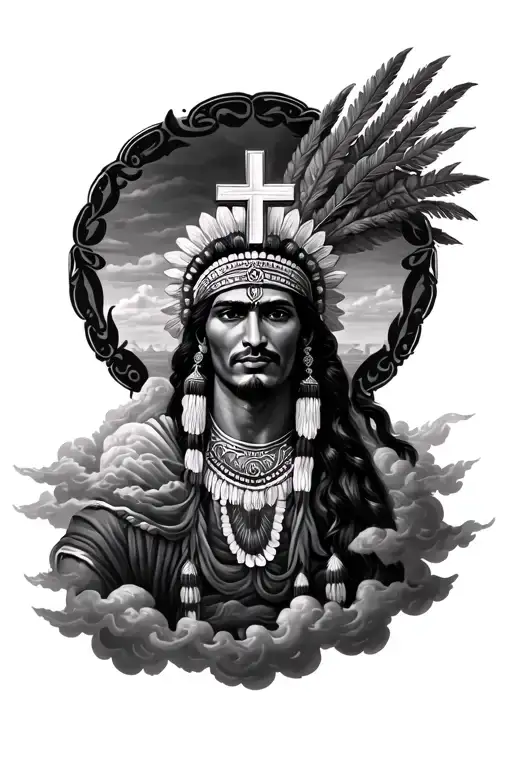 Sicilian Logo And Indian Art With Cross And Clouds