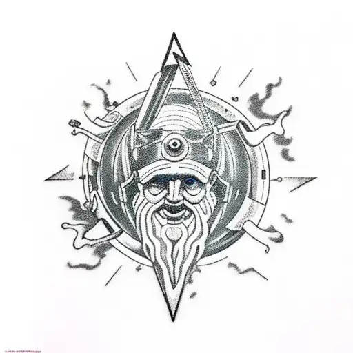 Zeus With Outer Space Behind Him And Lightning Coming From His Axe