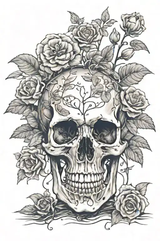 Skeleton With Flowers Coming Out Of The Back Sitting In Nature