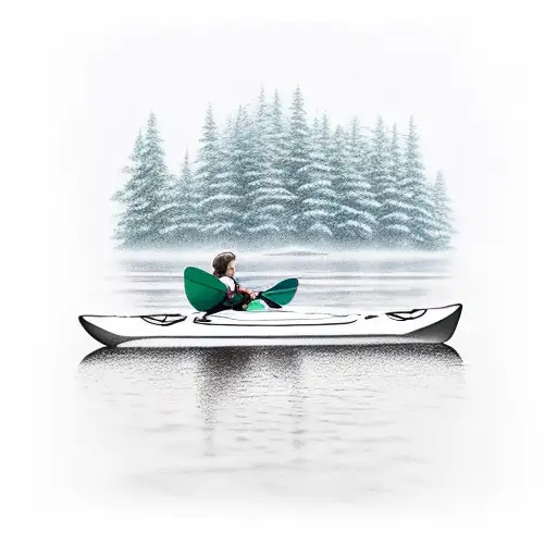 A Kayak Floating On A Serene Lake With A Lush Forest Backdrop