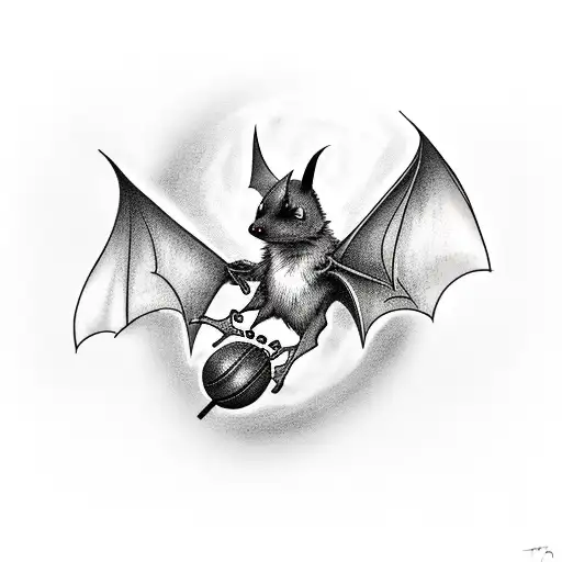 A Realistic Tattoo Of A Bat Playing Basketball With A Hoop In The Background