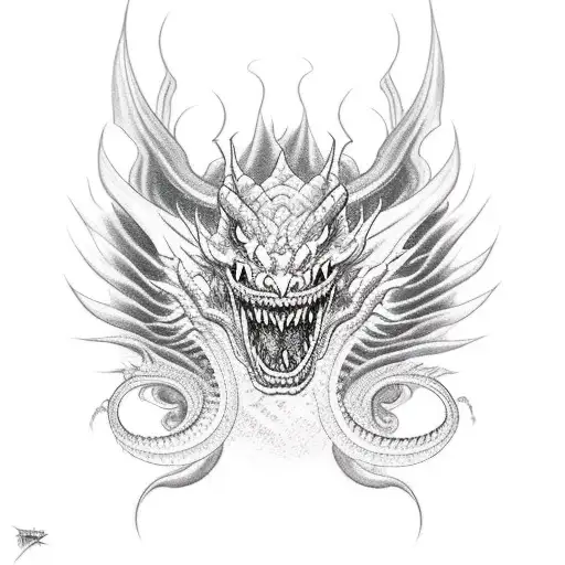 Demonic Dragon Face With Snake Coming Out