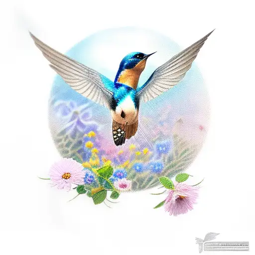Swallow Bird In Flight Made Of Flowers