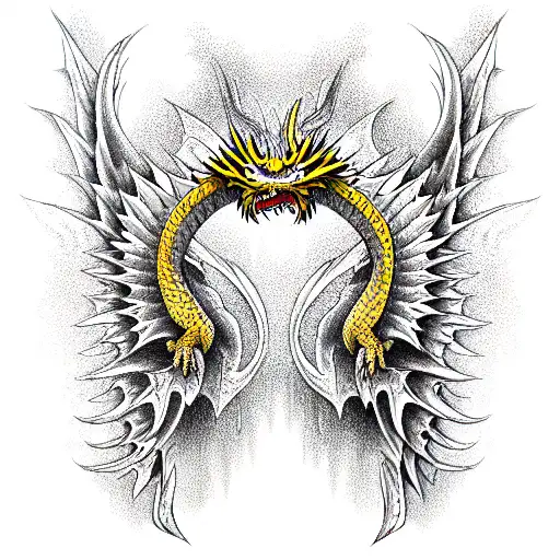 Yellow Dragon With Red Wings