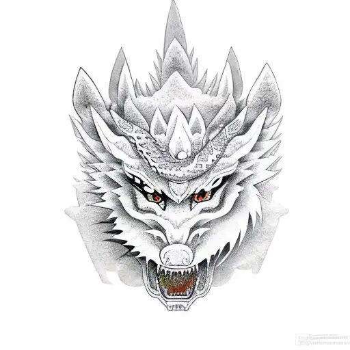Traditional Japanese Dragon Transforming Into A Wolf