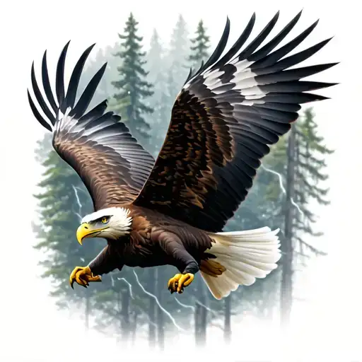 Eagle Soaring Through Trees While It's Thundering