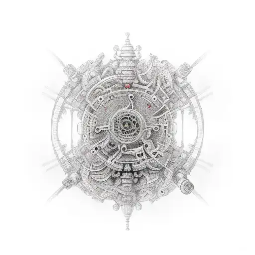 A Realistic Portrait Of A Sitar Player Surrounded By Intricate Mechanical Gears
