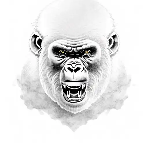 Right Half Of Angry Gorilla Face With A Sword Next To It With The Word Fear Down The Sword