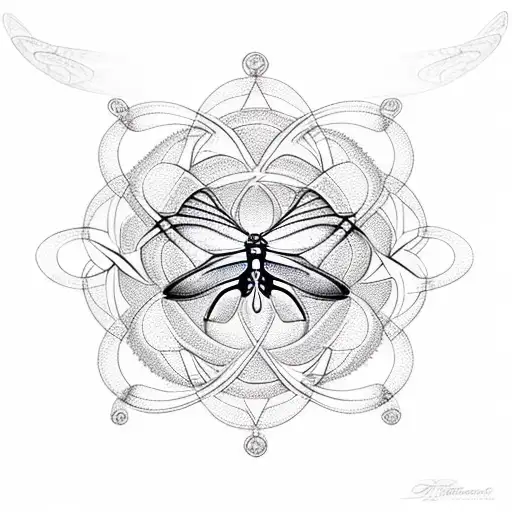 Flower Of Life With Dragonfly
