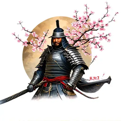 Armoured Samurai With Cherry Blossoms